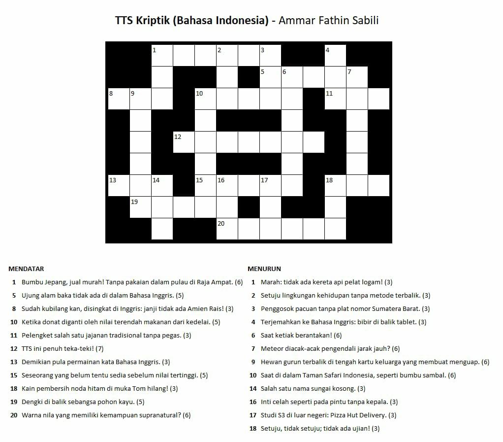 Detail Contoh Teka Teki Silang 5 Mendatar 5 Menurun Bahasa Indonesia Nomer 33