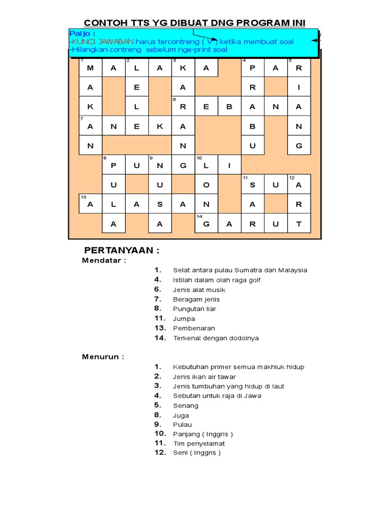 Detail Contoh Teka Teki Silang 5 Mendatar 5 Menurun Bahasa Indonesia Nomer 6