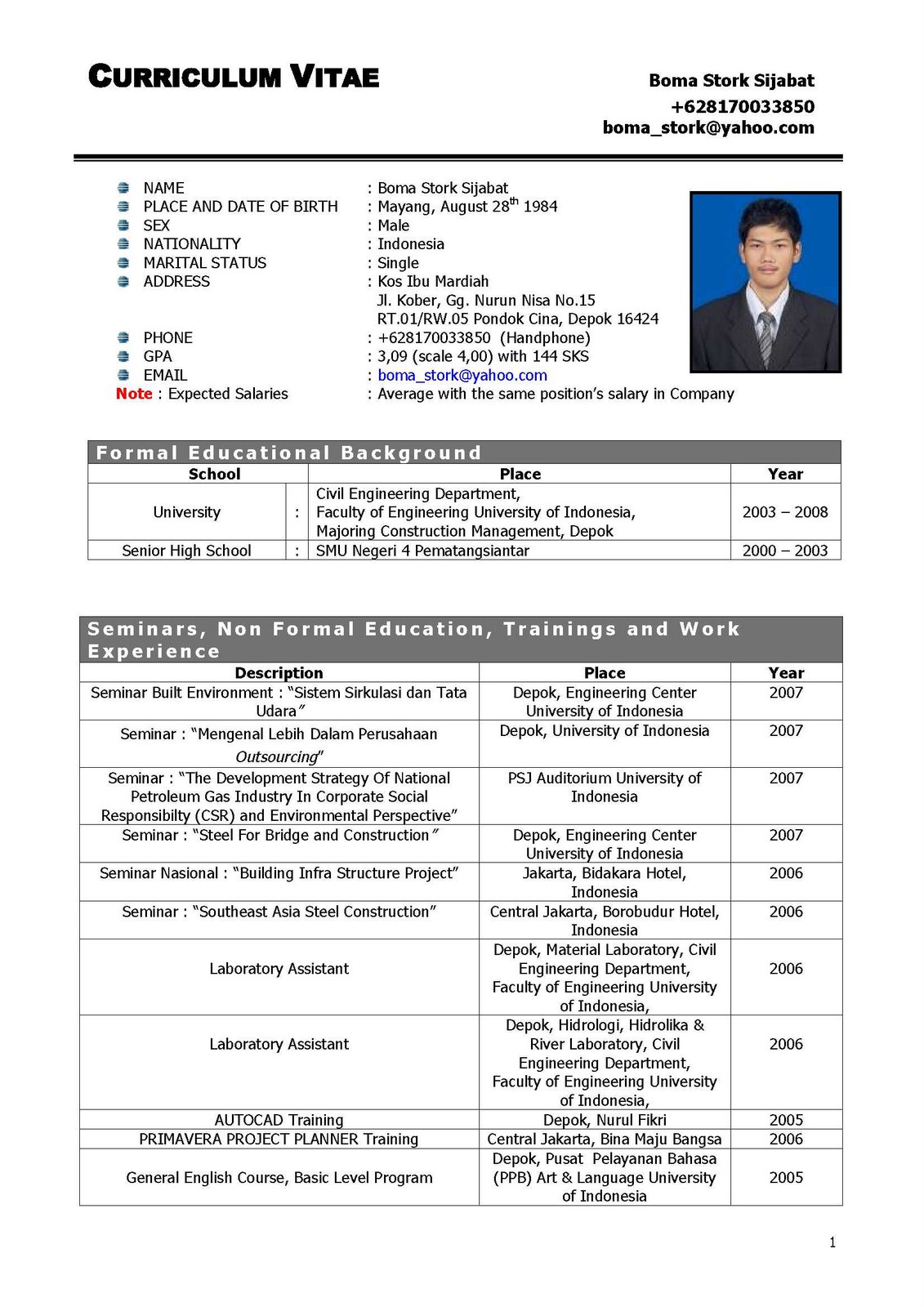 Detail Contoh Template Cv Bahasa Indonesia Nomer 44