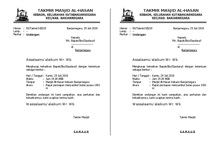 Detail Contoh Undangan Rapat Masjid Nomer 2