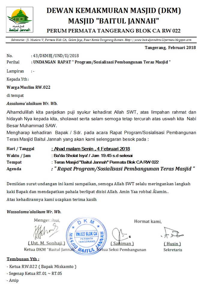 Detail Contoh Undangan Rapat Masjid Koleksi Nomer 6