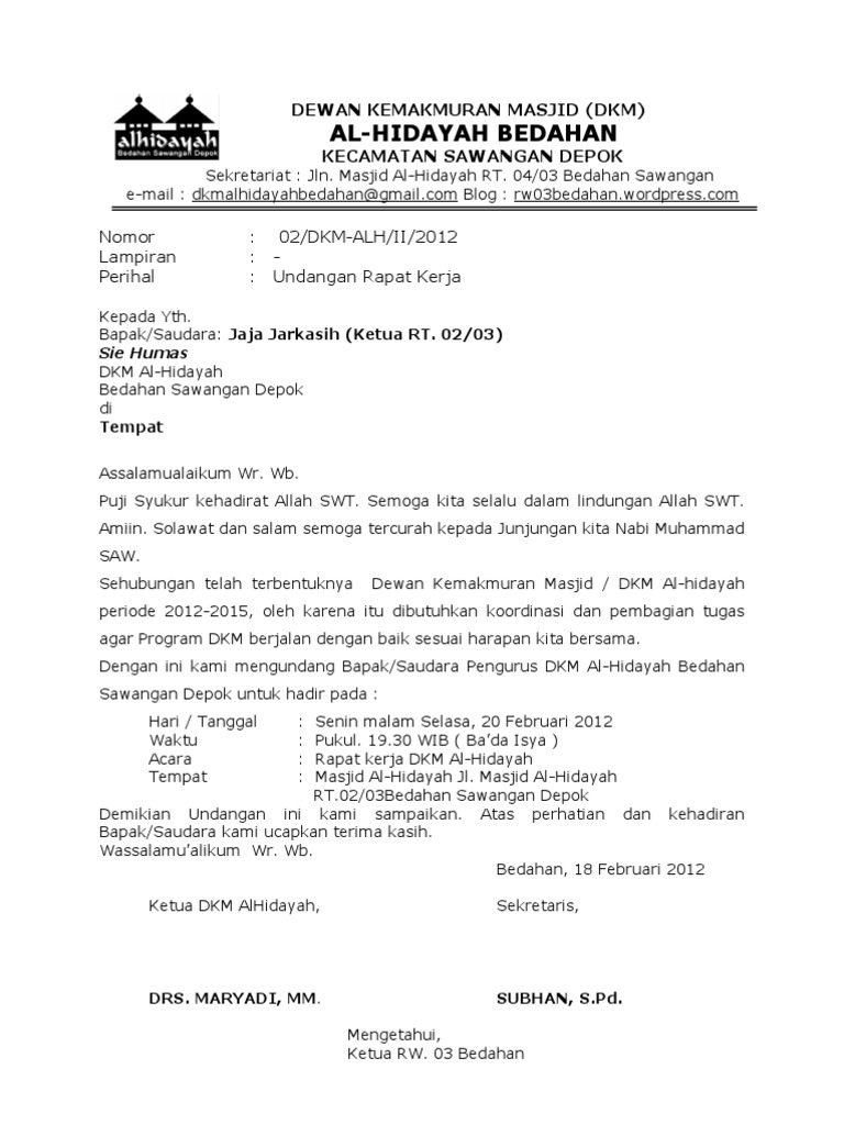 Detail Contoh Undangan Rapat Pengurus Masjid Koleksi Nomer 7