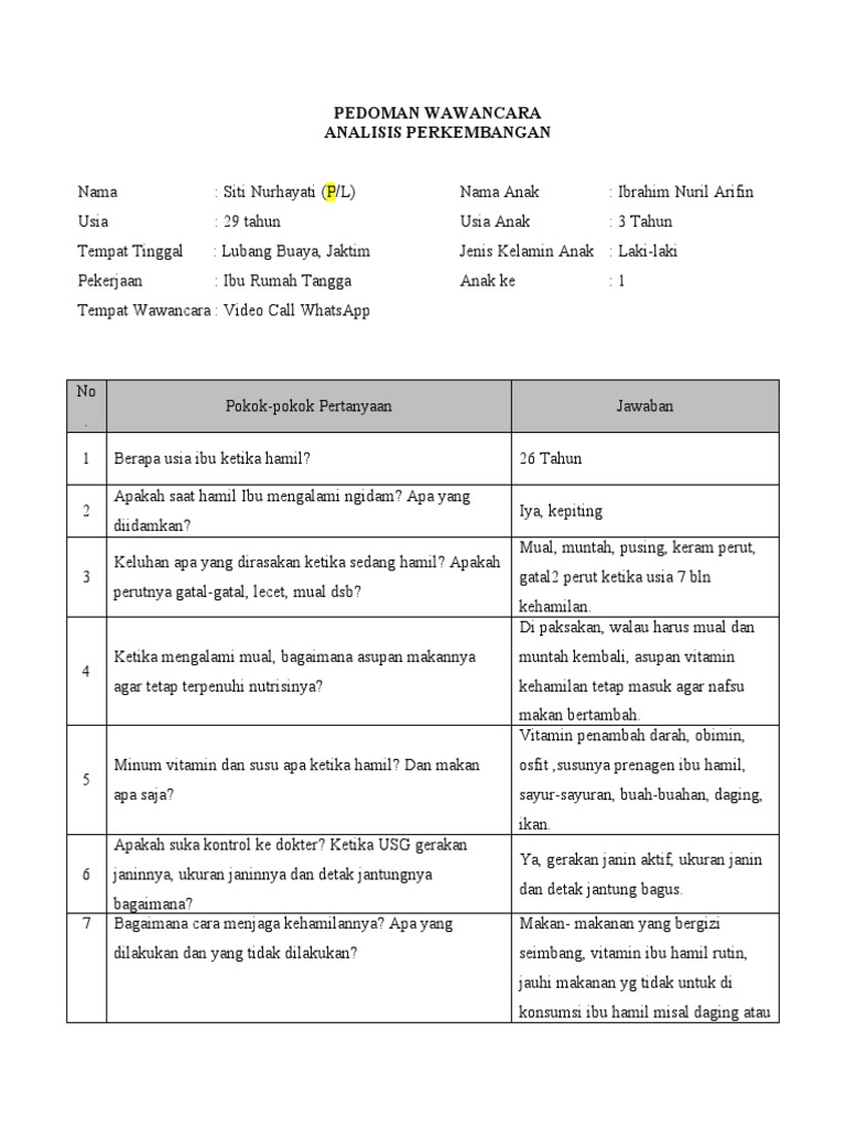 Detail Contoh Wawancara Perkembangan Anak Nomer 12