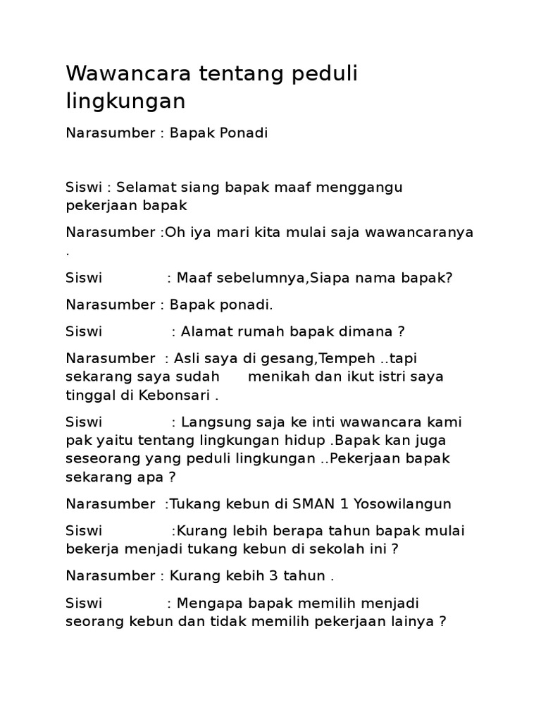 Contoh Wawancara Singkat Tentang Lingkungan - KibrisPDR