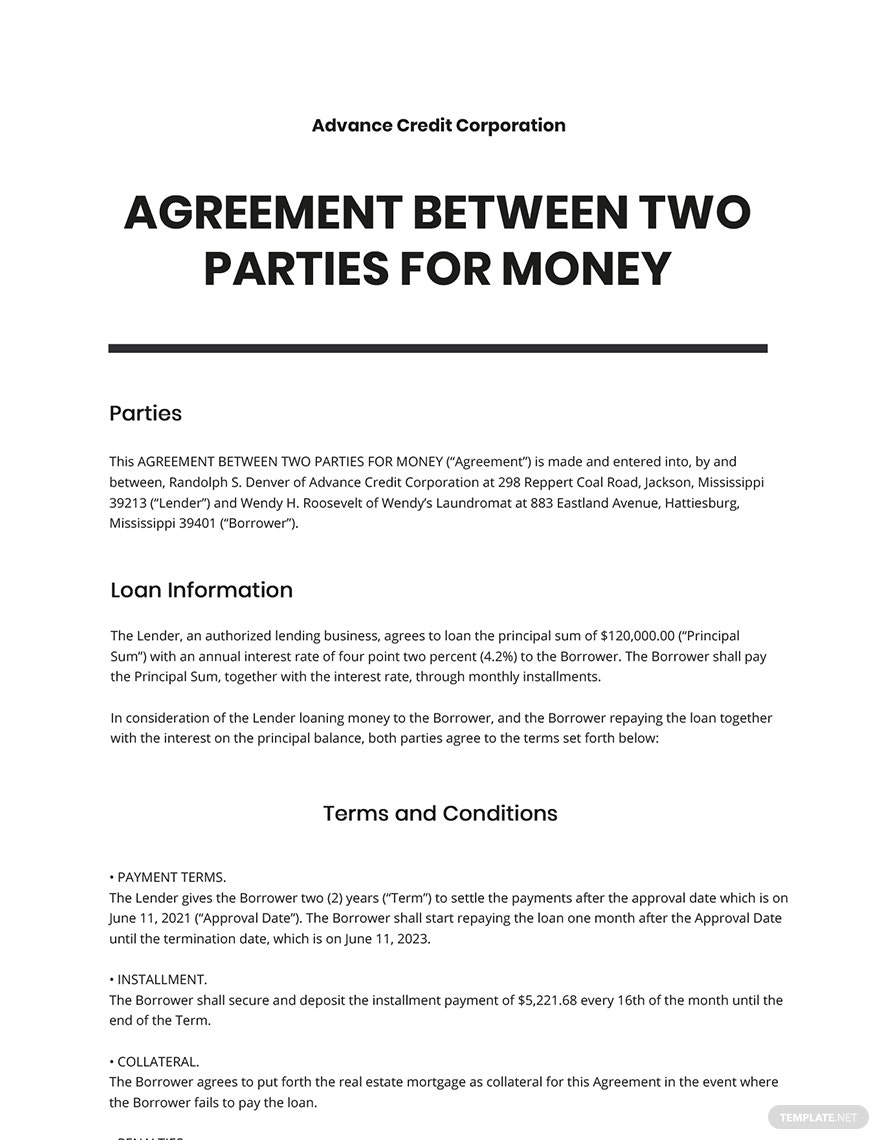 Detail Contract Between Two Parties Template Nomer 9