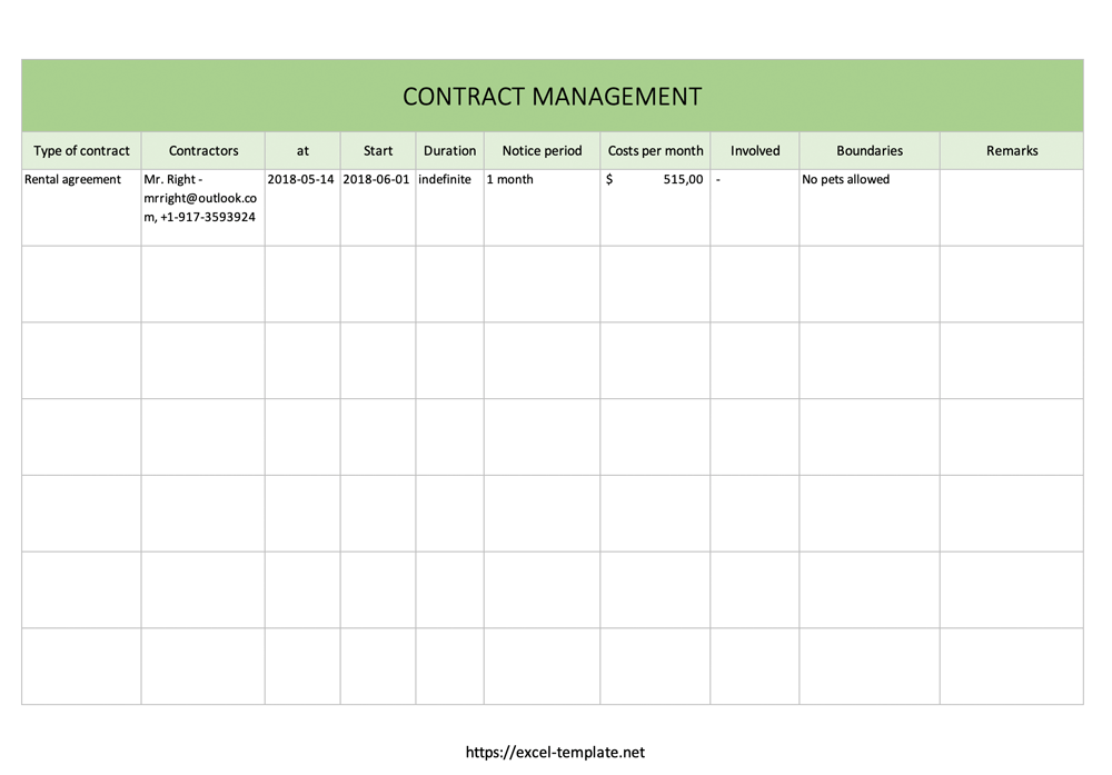 Detail Contract Management Template Nomer 7