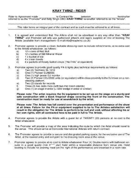 Detail Contract Rider Template Nomer 19