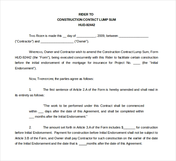 Detail Contract Rider Template Nomer 35