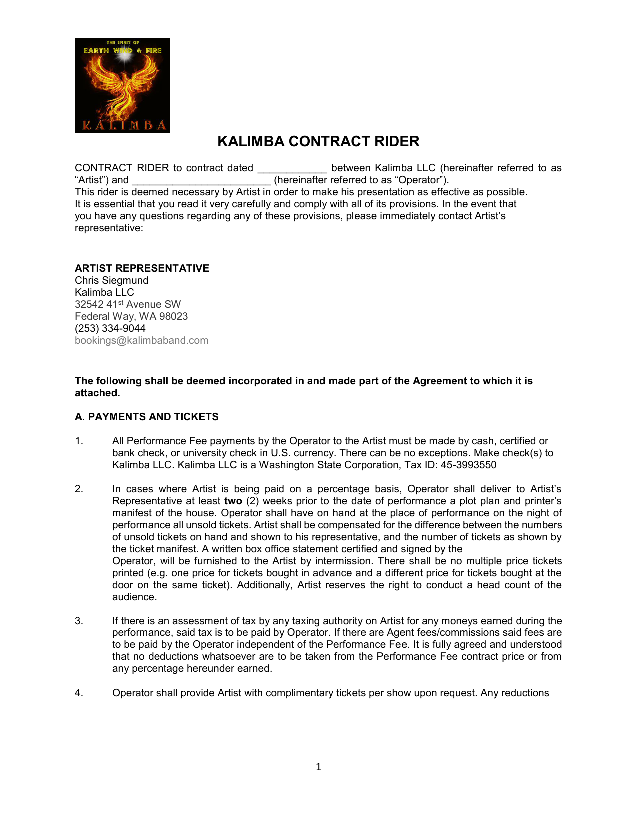 Detail Contract Rider Template Nomer 10