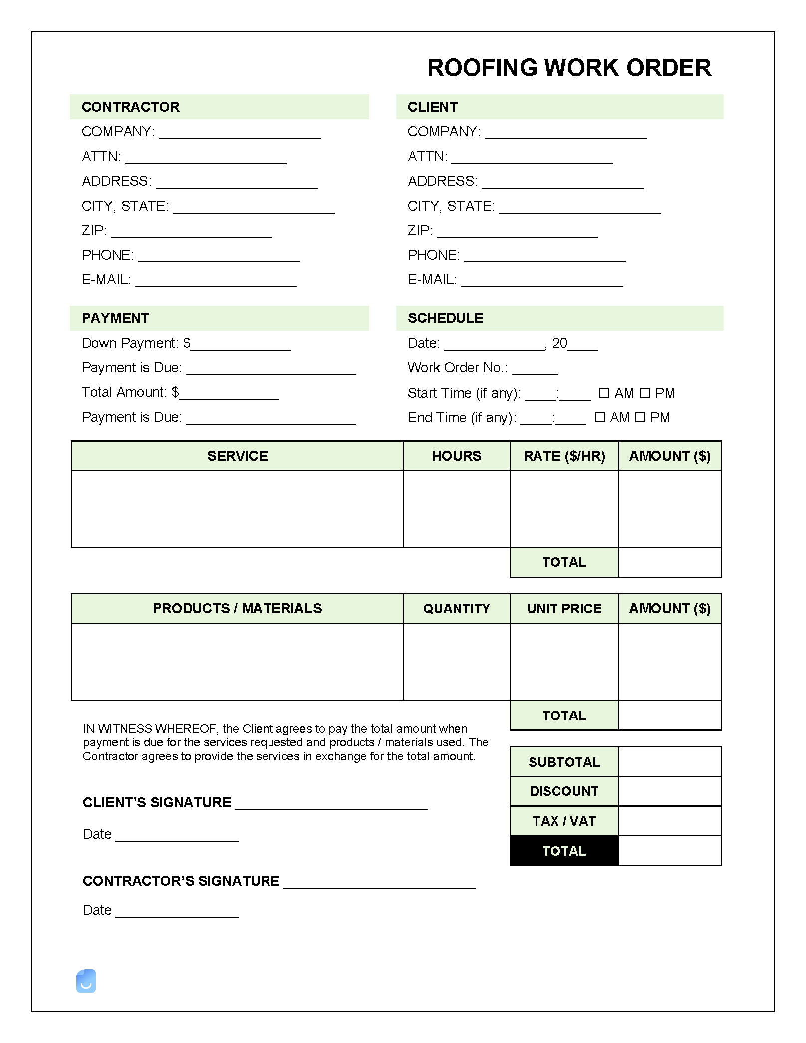 Detail Contractor Work Order Template Nomer 18