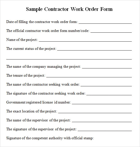 Detail Contractor Work Order Template Nomer 19