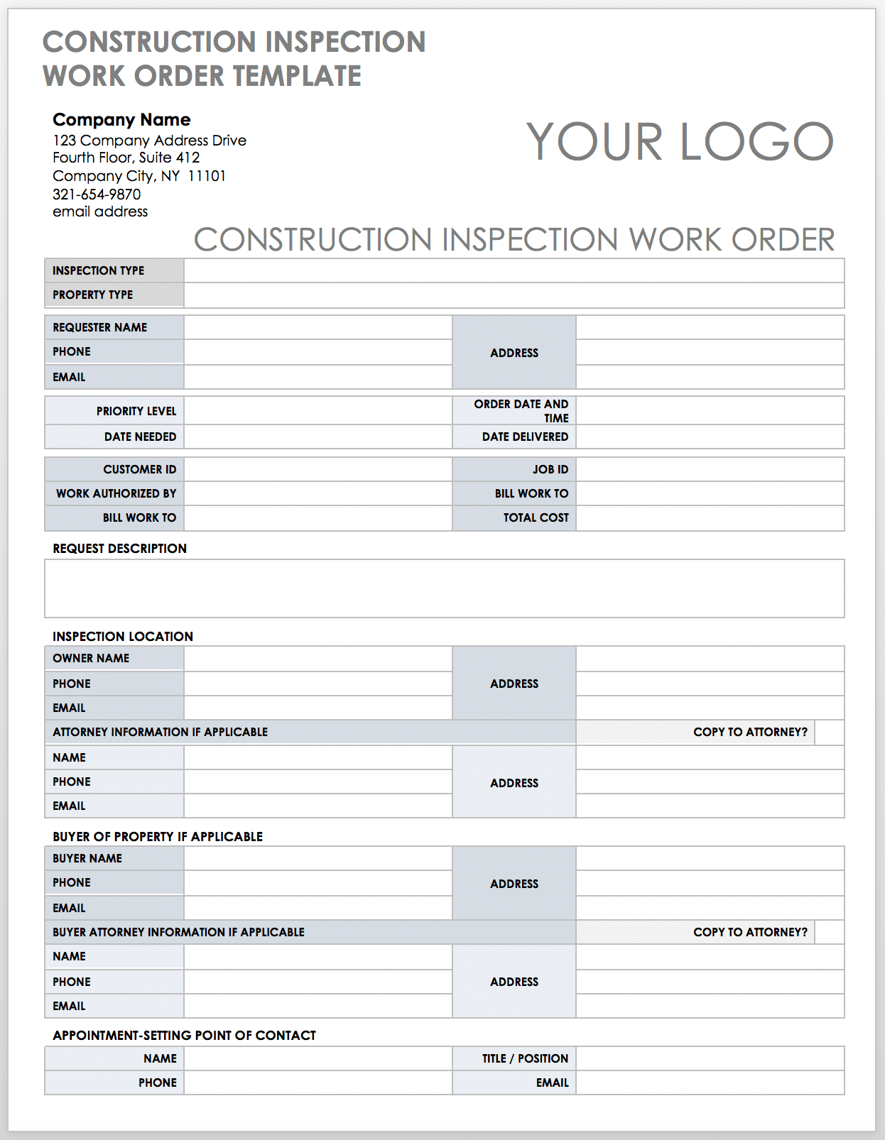 Detail Contractor Work Order Template Nomer 3