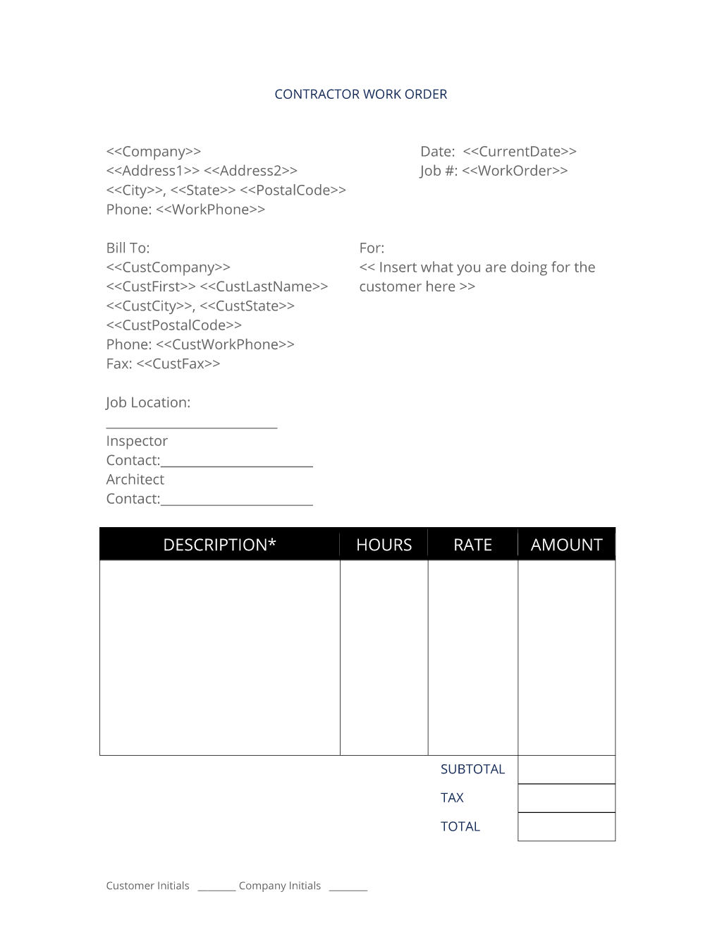 Detail Contractor Work Order Template Nomer 8