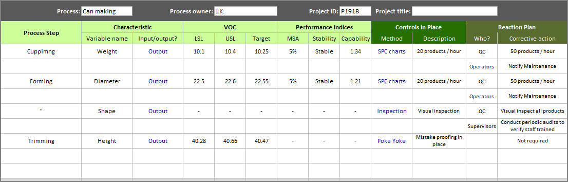 Detail Control Plan Template Nomer 17