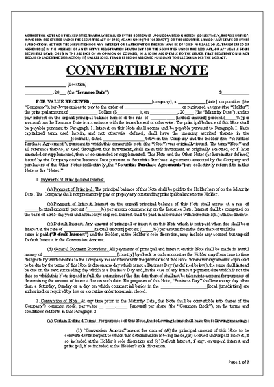 Convertible Note Template - KibrisPDR