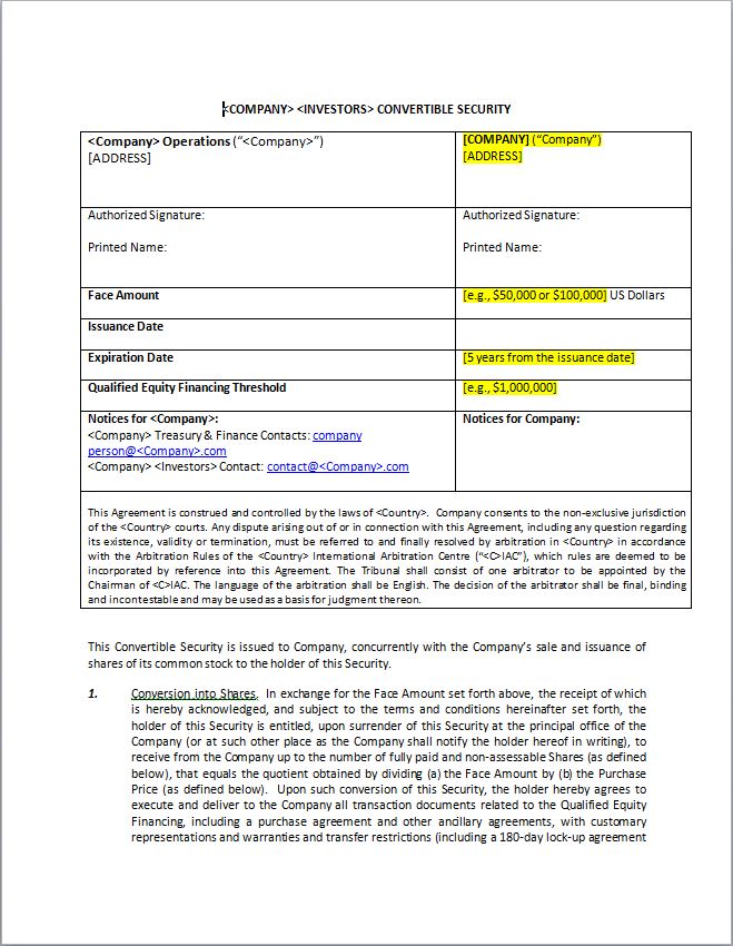 Detail Convertible Note Template Nomer 4