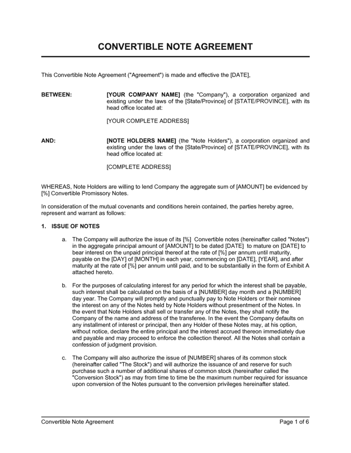 Detail Convertible Note Template Nomer 9