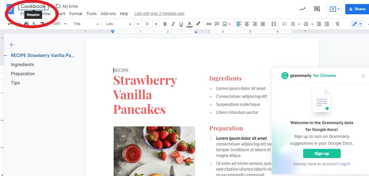 Cookbook Template Google Docs - KibrisPDR