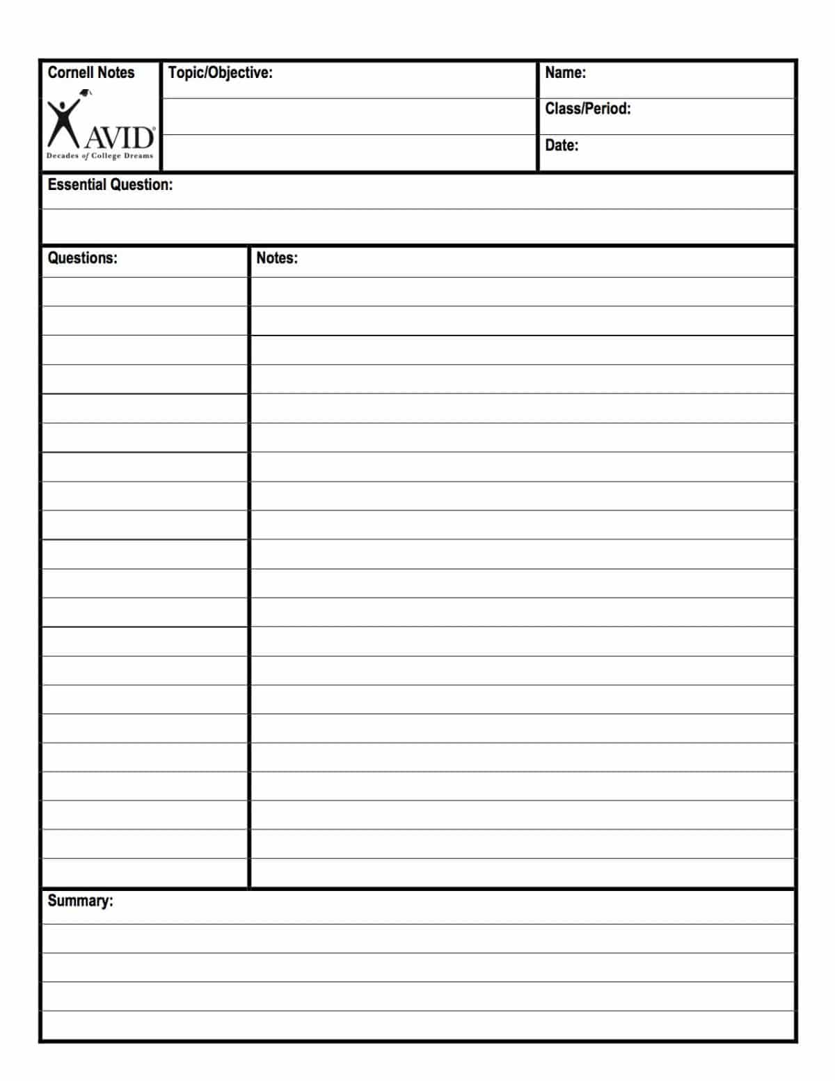 Detail Cornell Notes Template Nomer 10