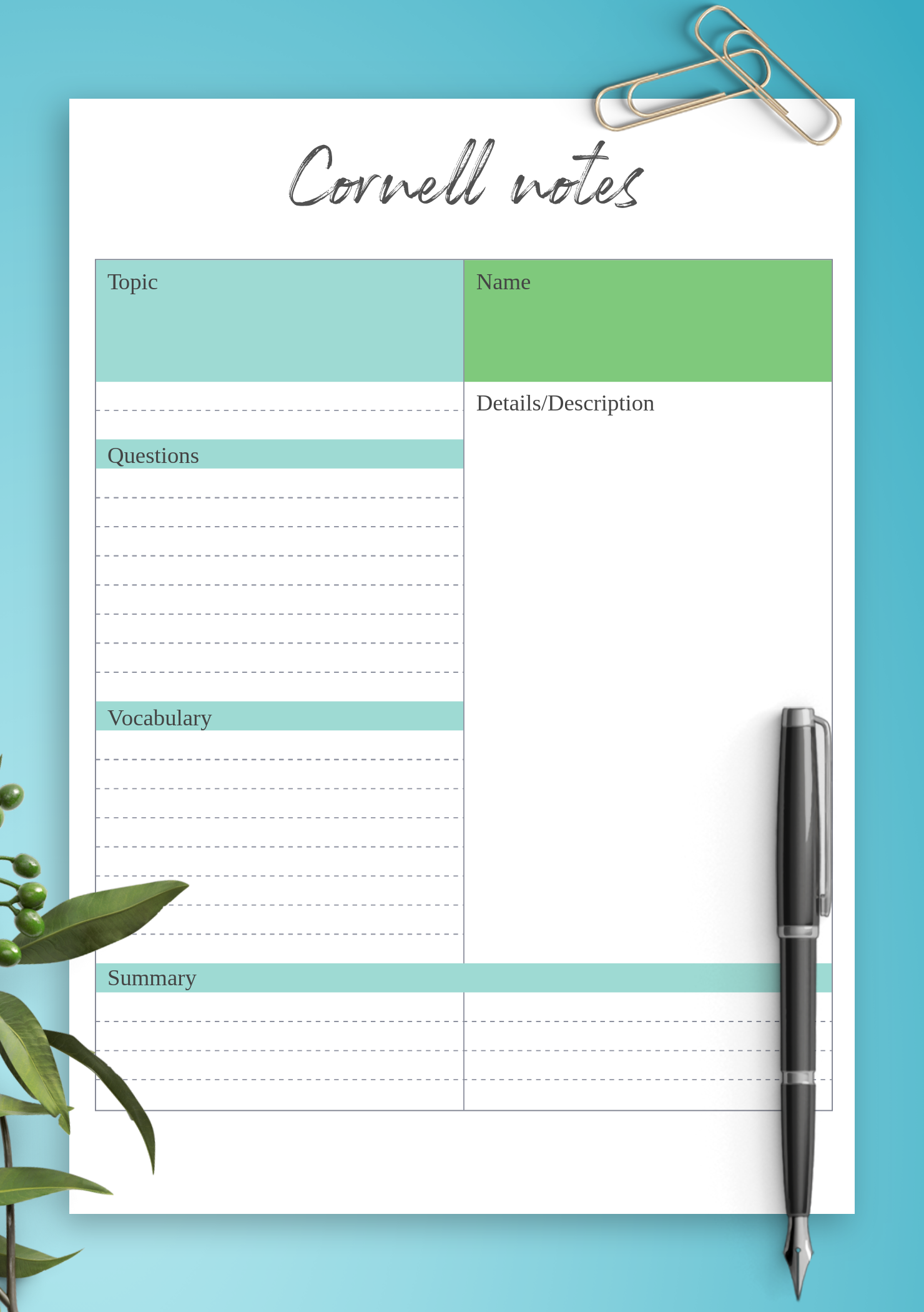 Detail Cornell Notes Template Nomer 25