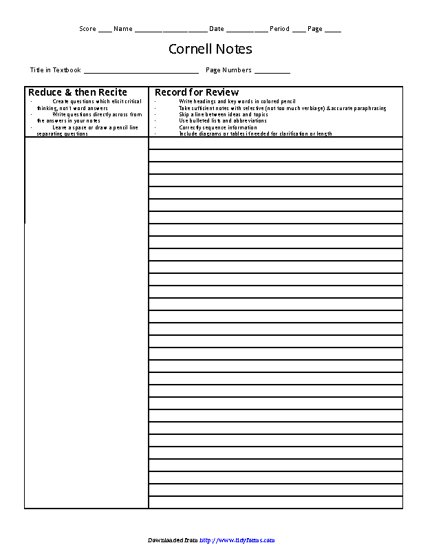 Detail Cornell Notes Template Nomer 47