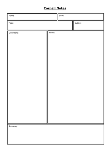 Detail Cornell Notes Template Nomer 8