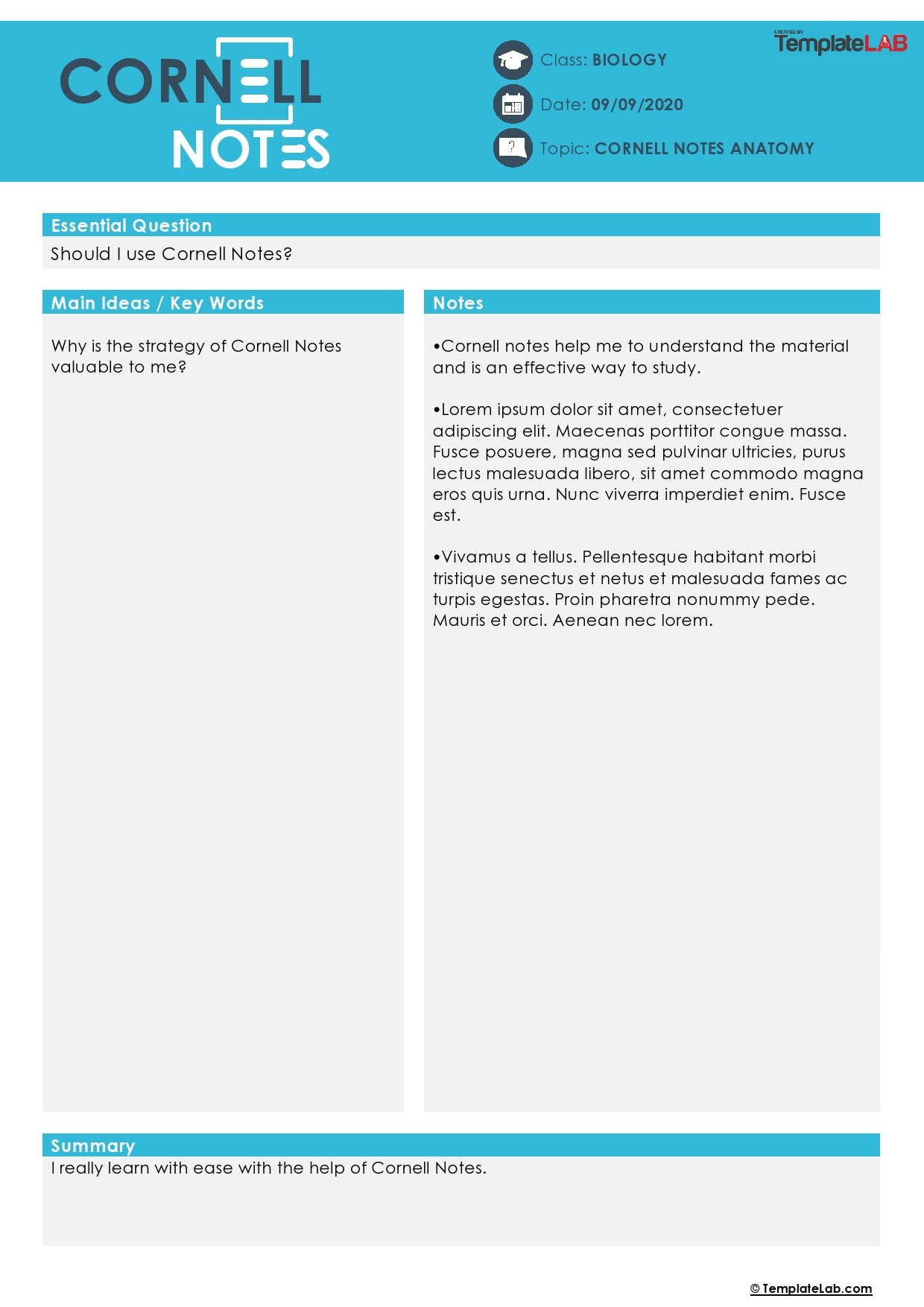 Detail Cornell Notes Template For Onenote Nomer 30