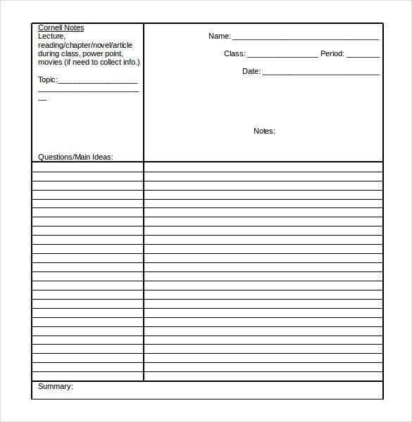 Detail Cornell Notes Template For Onenote Nomer 36