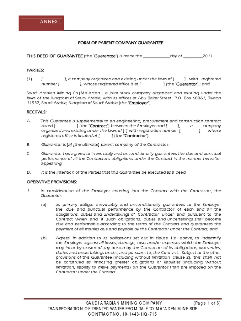 Detail Corporate Guarantee Template Nomer 41