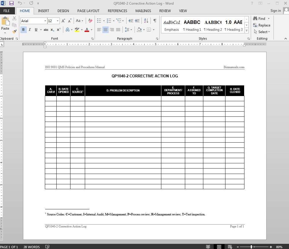 Detail Corrective Action Report Template Excel Nomer 41