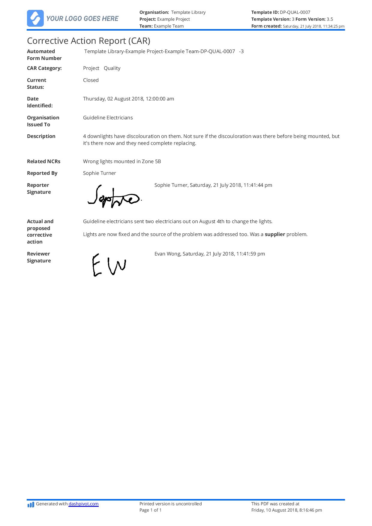 Detail Corrective Action Template Excel Nomer 24
