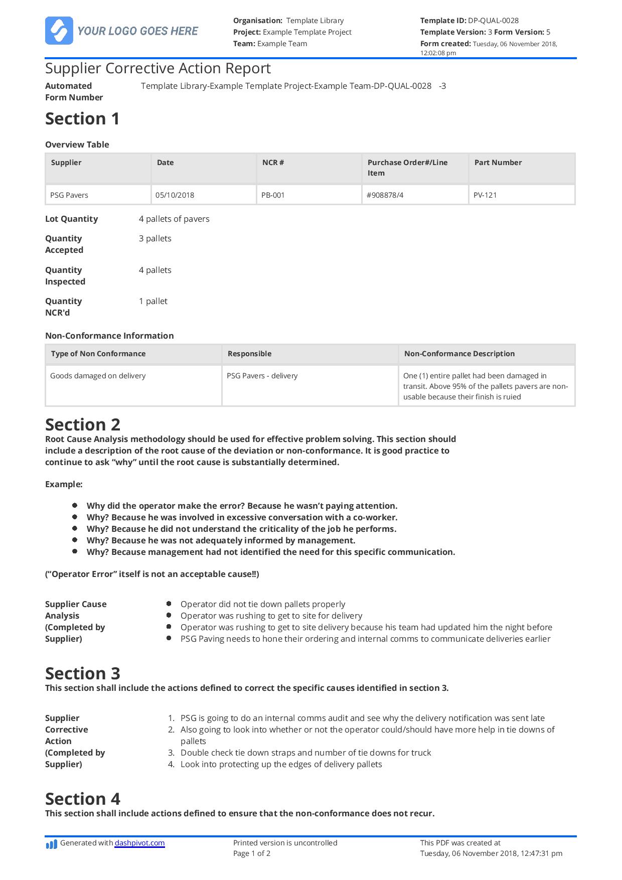 Detail Corrective Action Template Excel Nomer 30