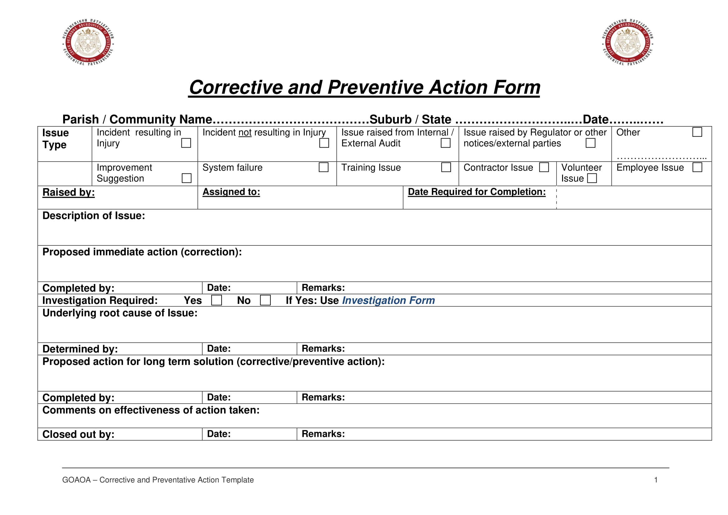 Detail Corrective And Preventive Action Form Template Nomer 14