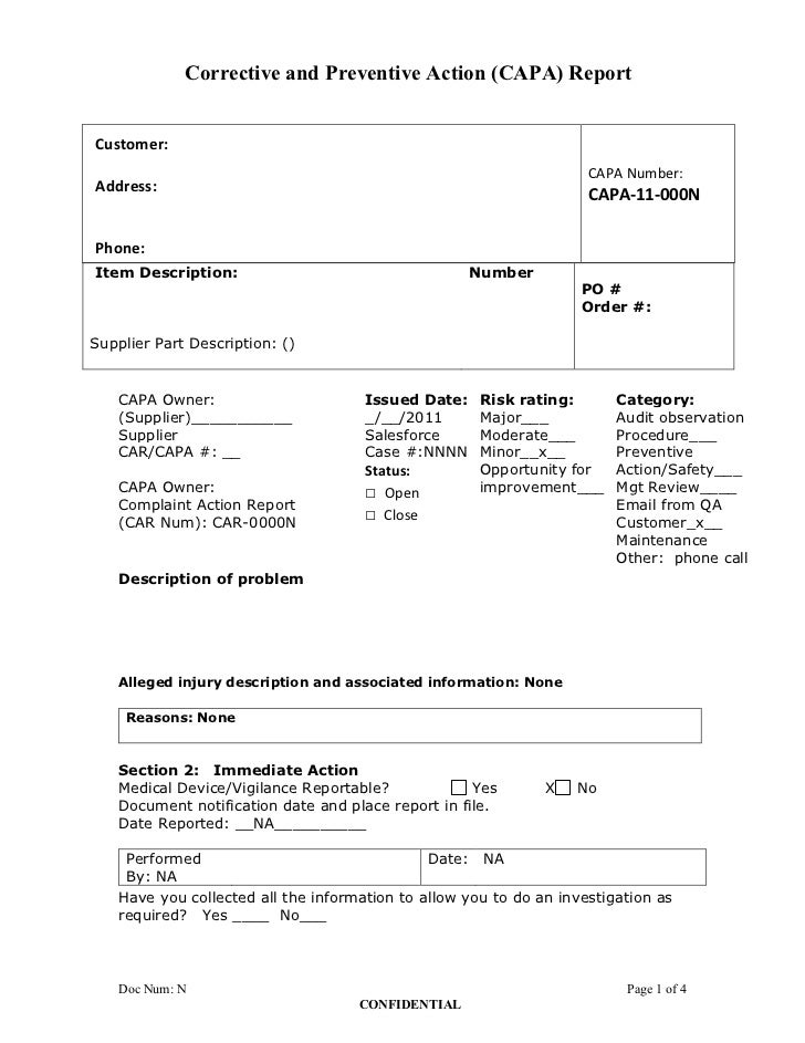 Detail Corrective And Preventive Action Form Template Nomer 34