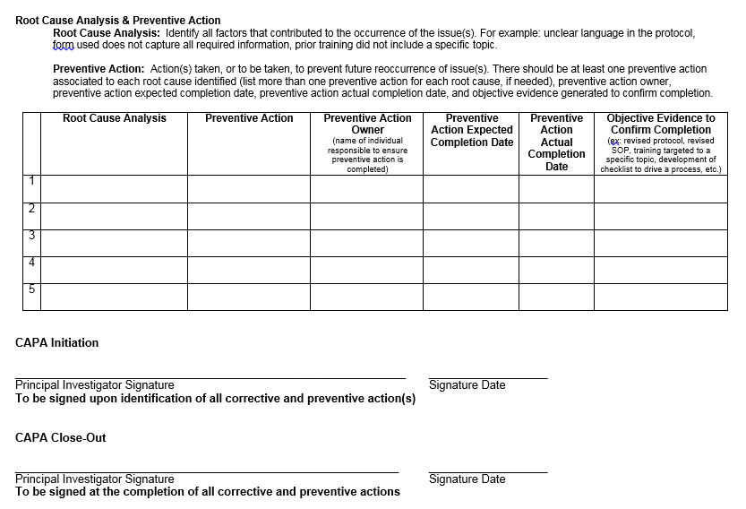 Detail Corrective And Preventive Action Form Template Nomer 36