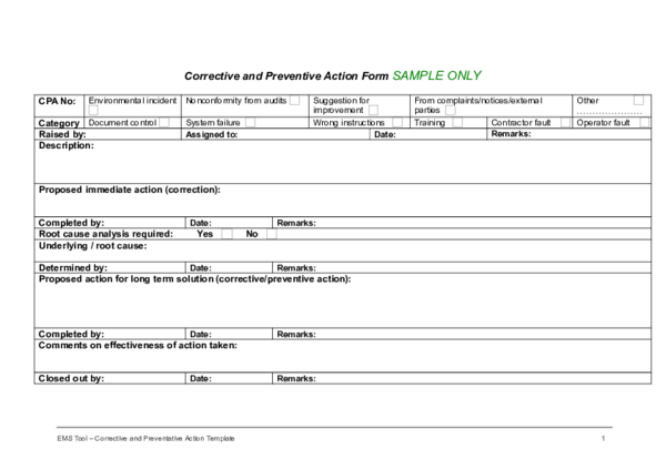 Detail Corrective And Preventive Action Form Template Nomer 7