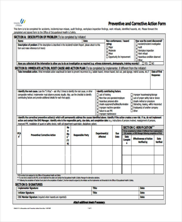 Detail Corrective And Preventive Action Form Template Nomer 9