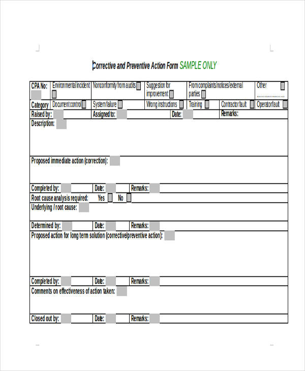 Detail Corrective And Preventive Action Template Nomer 3