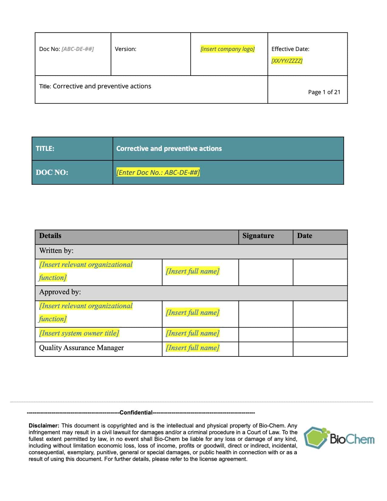 Detail Corrective And Preventive Action Template Nomer 23
