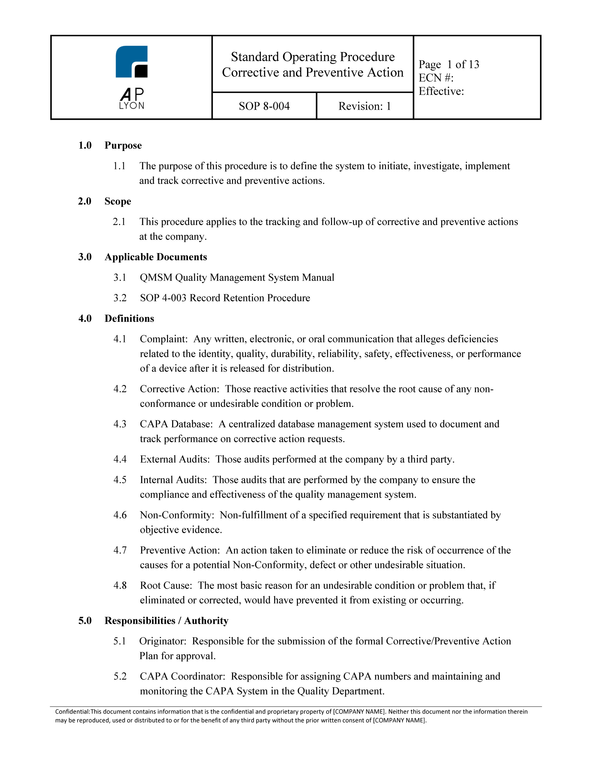 Detail Corrective And Preventive Action Template Nomer 45