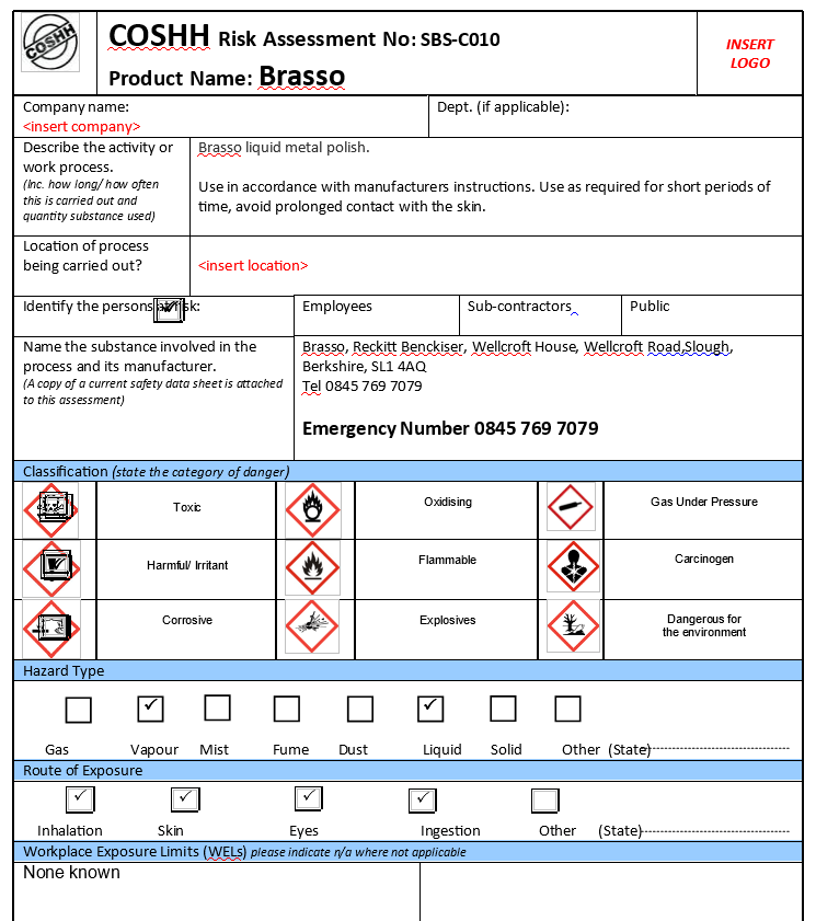 Detail Coshh Risk Assessment Template Nomer 2