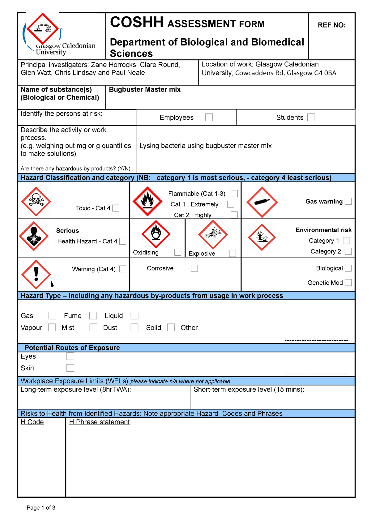 Detail Coshh Risk Assessment Template Nomer 15