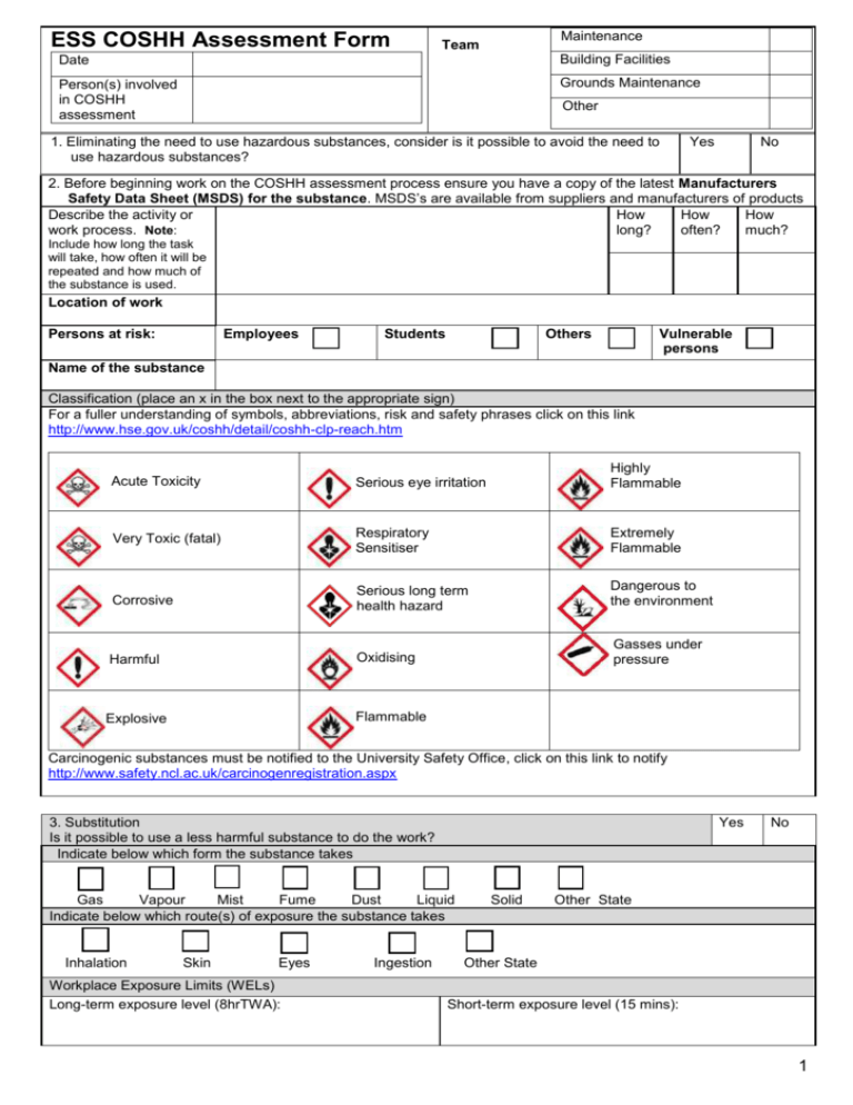 Detail Coshh Risk Assessment Template Nomer 6