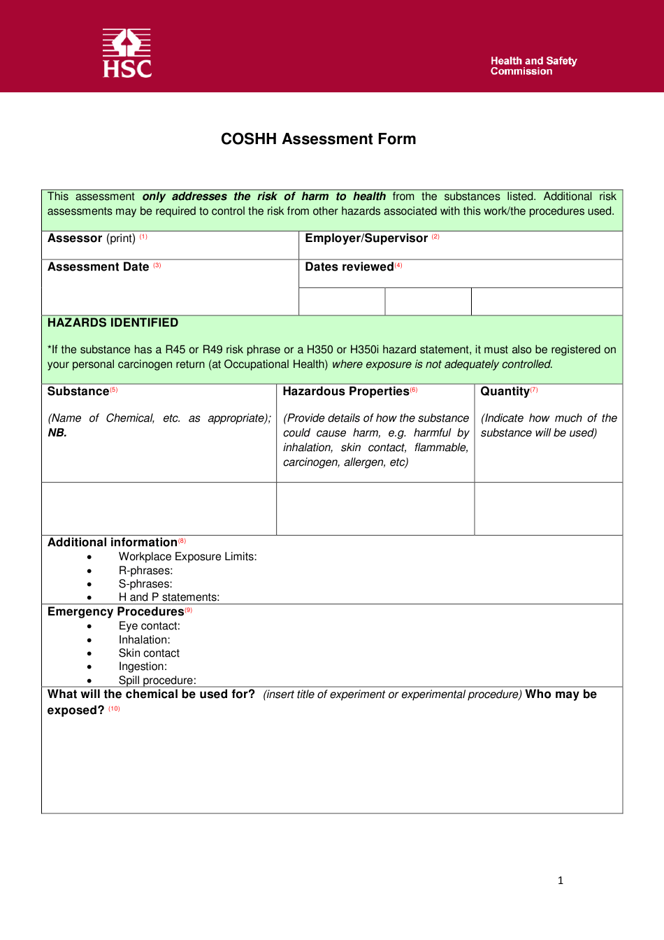 Detail Coshh Risk Assessment Template Nomer 42