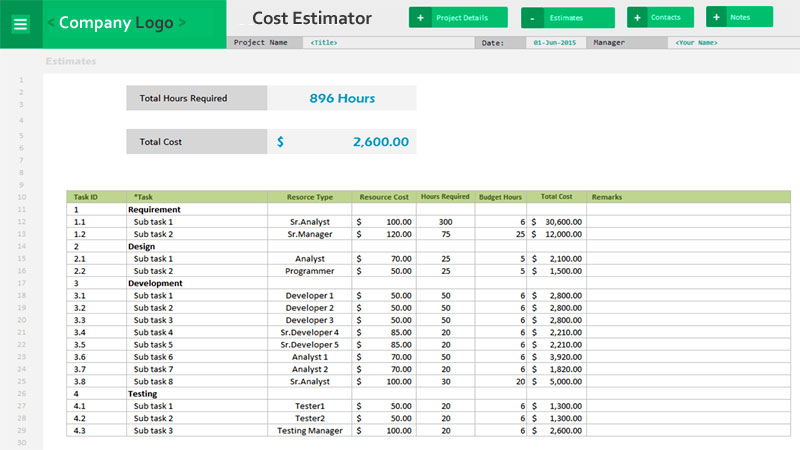 Detail Cost Estimate Template Excel Nomer 5