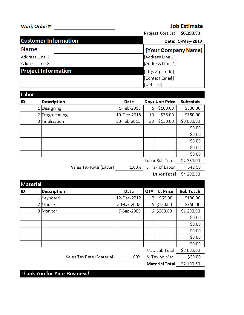 Detail Cost Estimate Template Excel Nomer 50