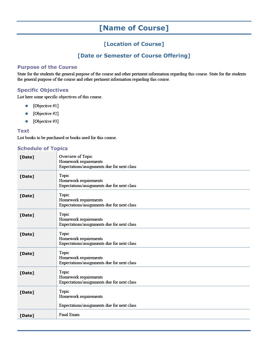 Detail Course Syllabus Template Nomer 2