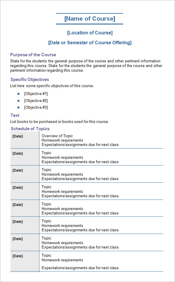 Detail Course Syllabus Template Nomer 17