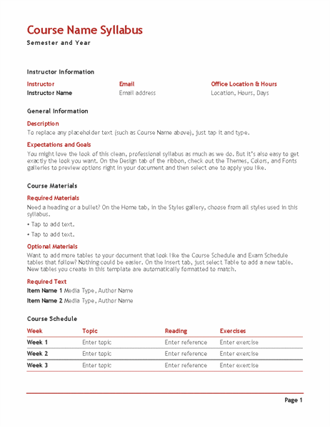 Detail Course Syllabus Template Nomer 26