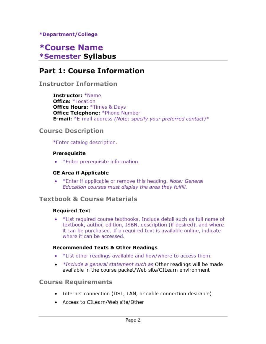 Detail Course Syllabus Template Nomer 38